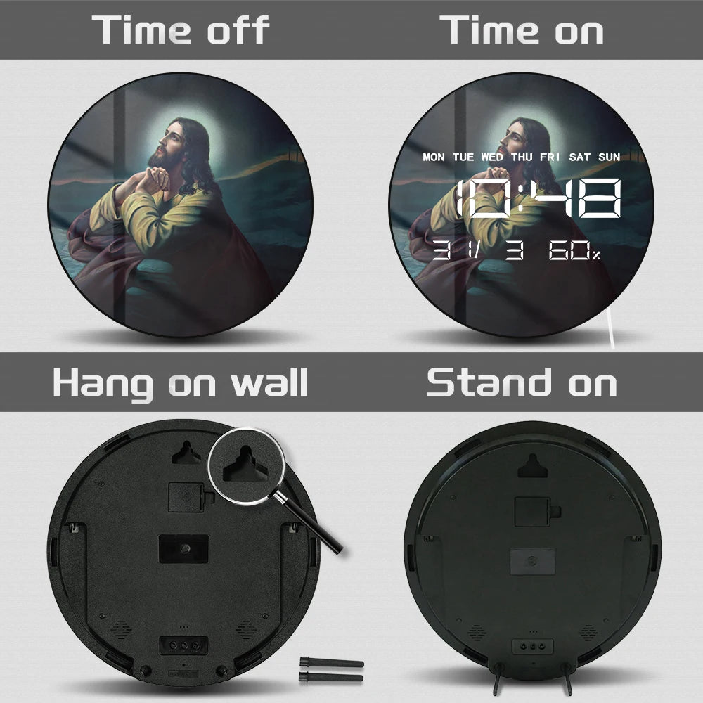 Jesus Christ in Garden of Gethsemane LED Digital Printed Wall Clock Christian Home Decor Biblical Artwork Electric Wall Clock