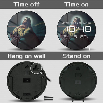 Jesus Christ in Garden of Gethsemane LED Digital Printed Wall Clock Christian Home Decor Biblical Artwork Electric Wall Clock