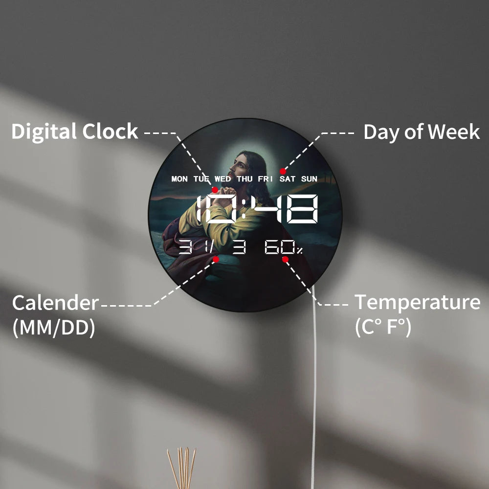 Jesus Christ in Garden of Gethsemane LED Digital Printed Wall Clock Christian Home Decor Biblical Artwork Electric Wall Clock