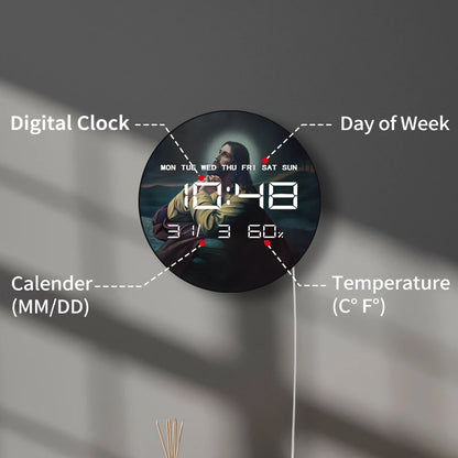 Jesus Christ in Garden of Gethsemane LED Digital Printed Wall Clock Christian Home Decor Biblical Artwork Electric Wall Clock