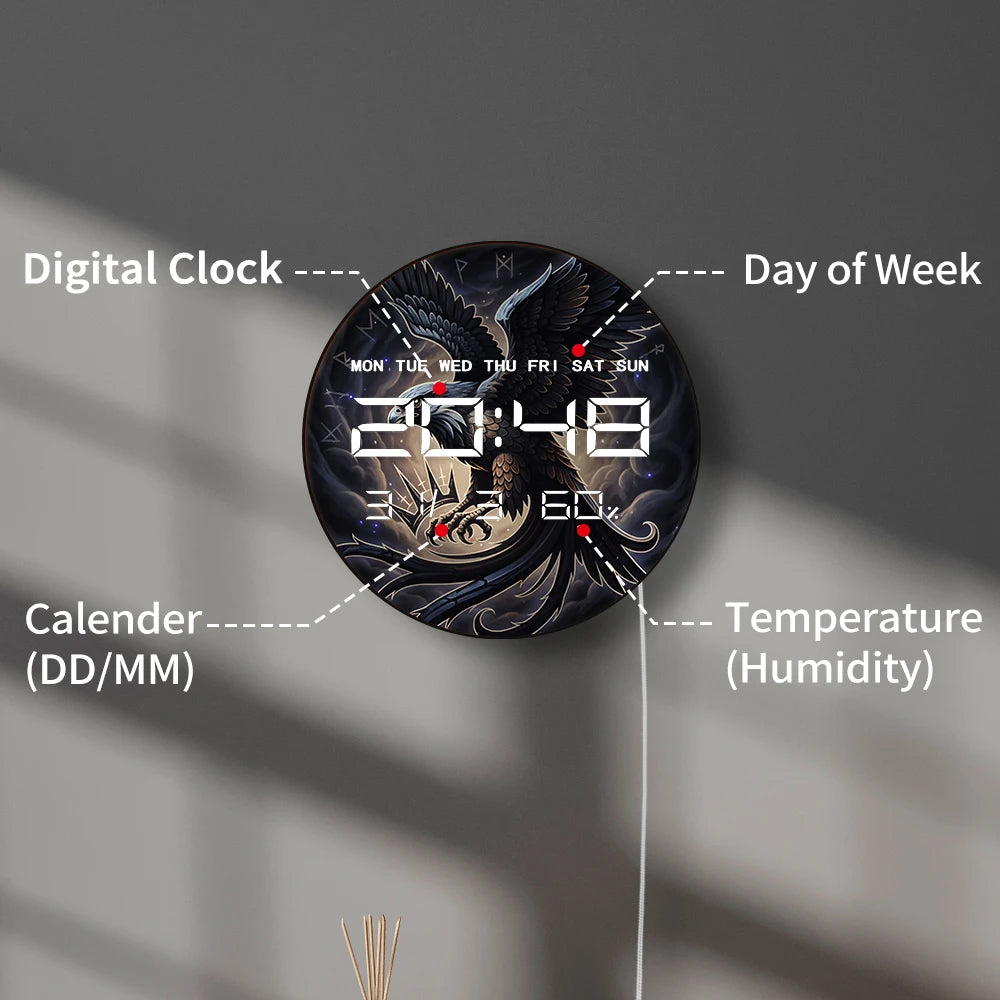 Majestic Falcon Dual Purpose Large LED Digital Clock Timer Wall Desk Use Fantasy Bird Home Decor 12/24hour Electronic Wall Clock