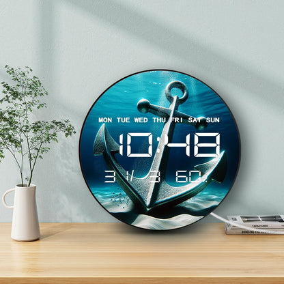 Nautical Ship Anchor LED Digital Wall Clock Undersea Home Decor 12/24hr Electronic Wall Clock with Calendar Date Temperature