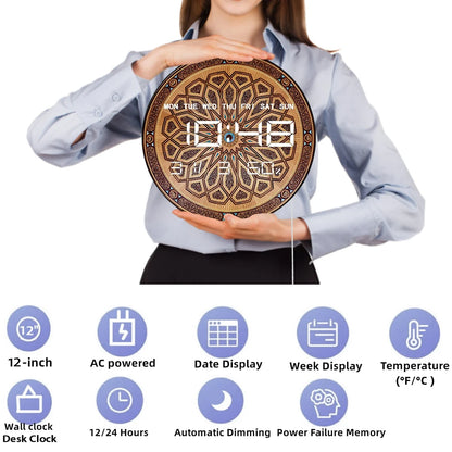 Saudi Arabia Prophet  Mosque LED Digital Wall Clock Large Display Islamic Home Decor Electronic Wall Desk Clock Eid al-Fitr Gift