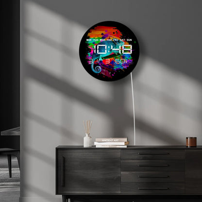 Vibrant Chameleon LED Digital Wall Clock Large Display Calendar Animal Artwork Home Decor Modern Design Electronic Wall Clock