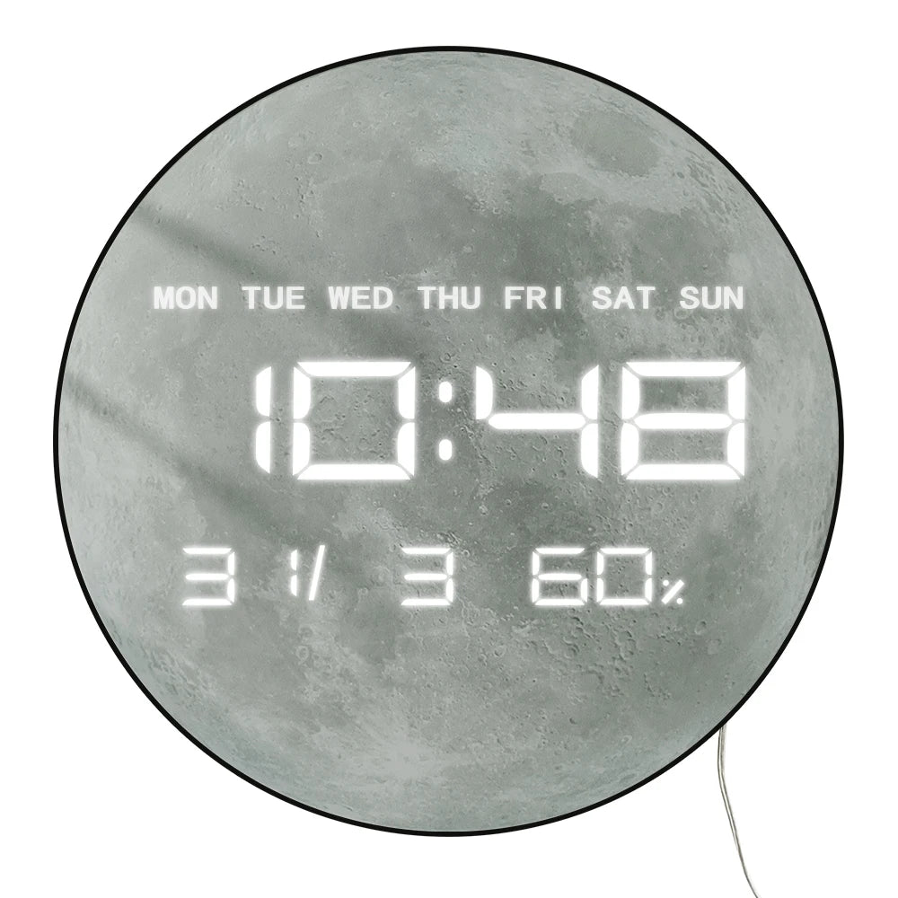 Planet Moon Digital Wall Clock Home Decor Large Display LED Lunar Wall Clock For Living Room with Temperature Date Day Display