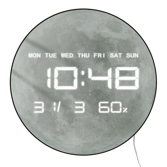 Planet Moon Digital Wall Clock Home Decor Large Display LED Lunar Wall Clock For Living Room with Temperature Date Day Display
