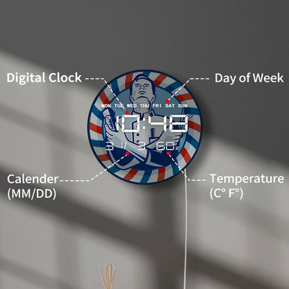 Retro Style Barber Shop Electric Wall Clock Stripped Barber Pole LED Digital Wall Clock Large Time Numeric Display Wall Desk Use