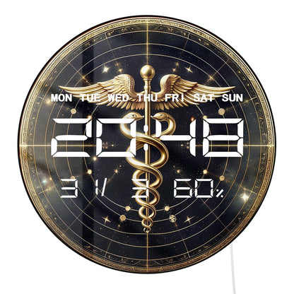 Gold Caduceus Symbol Printed LED Digital Wall Clock Medical Decor for Doctor Nurse Office 12/24hour Timer Electronic Wall Clock