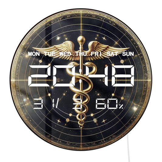 Gold Caduceus Symbol Printed LED Digital Wall Clock Medical Decor for Doctor Nurse Office 12/24hour Timer Electronic Wall Clock