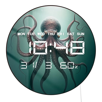 Octopus with Eight Tentacles Digital Wall Clock with LED Display Calendar Temperature Auto Dimming 12/24hr Electronic Wall Clock