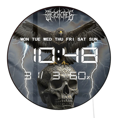 Eagle on Skull Head Wall Desk Use Digital Timer Clock with Temperature Humidity Cal Date Large Display LED Digital Wall Clock