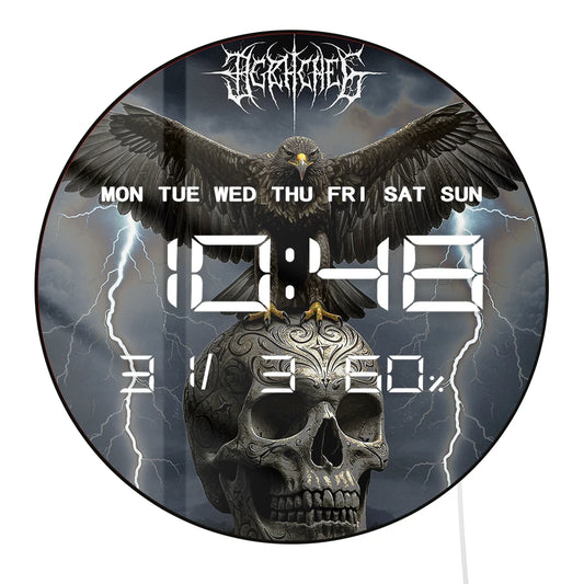 Eagle on Skull Head Wall Desk Use Digital Timer Clock with Temperature Humidity Cal Date Large Display LED Digital Wall Clock
