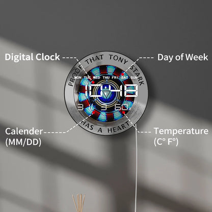 Proof That Tony Stark Has a Heart LED Digital Wall Clock For Teenage Room Superhero Arc Reactor Modern Electronic Wall Clock