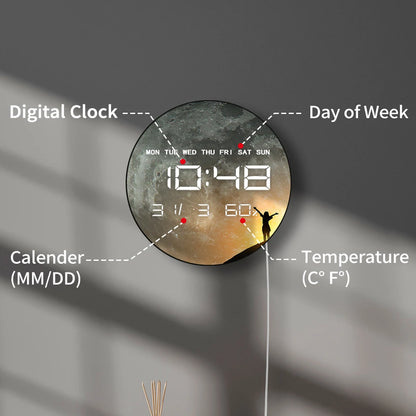 Big Full Moon Phase Electronic Digital Wall Clock Large Display Milky Way Celestial Home Decor LED Numeric Clock Wall & Desk Use