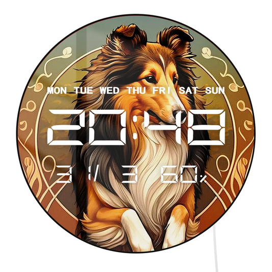 Leaping Sable Sheltie Dog LED Digital Wall Clock with Temperature Humidity Calendar Date Shetland Sheepdog Electronic Wall Clock