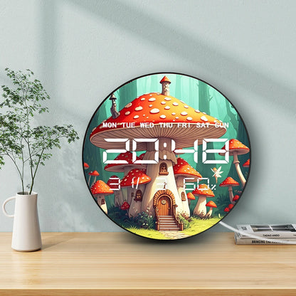 Amanita Mushroom House 12/24hour Electronic Wall Clock with Temperature Calendar Date Fairy Tale Home Decor Digital Clock Timer