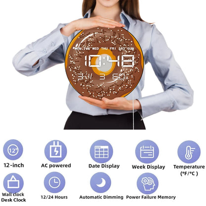 Sweet Donuts LED Digital Wall Clock for Sweet Dorm Dessert Food Art Electronic Kitchen Home Wall Clock Large Numeric Display