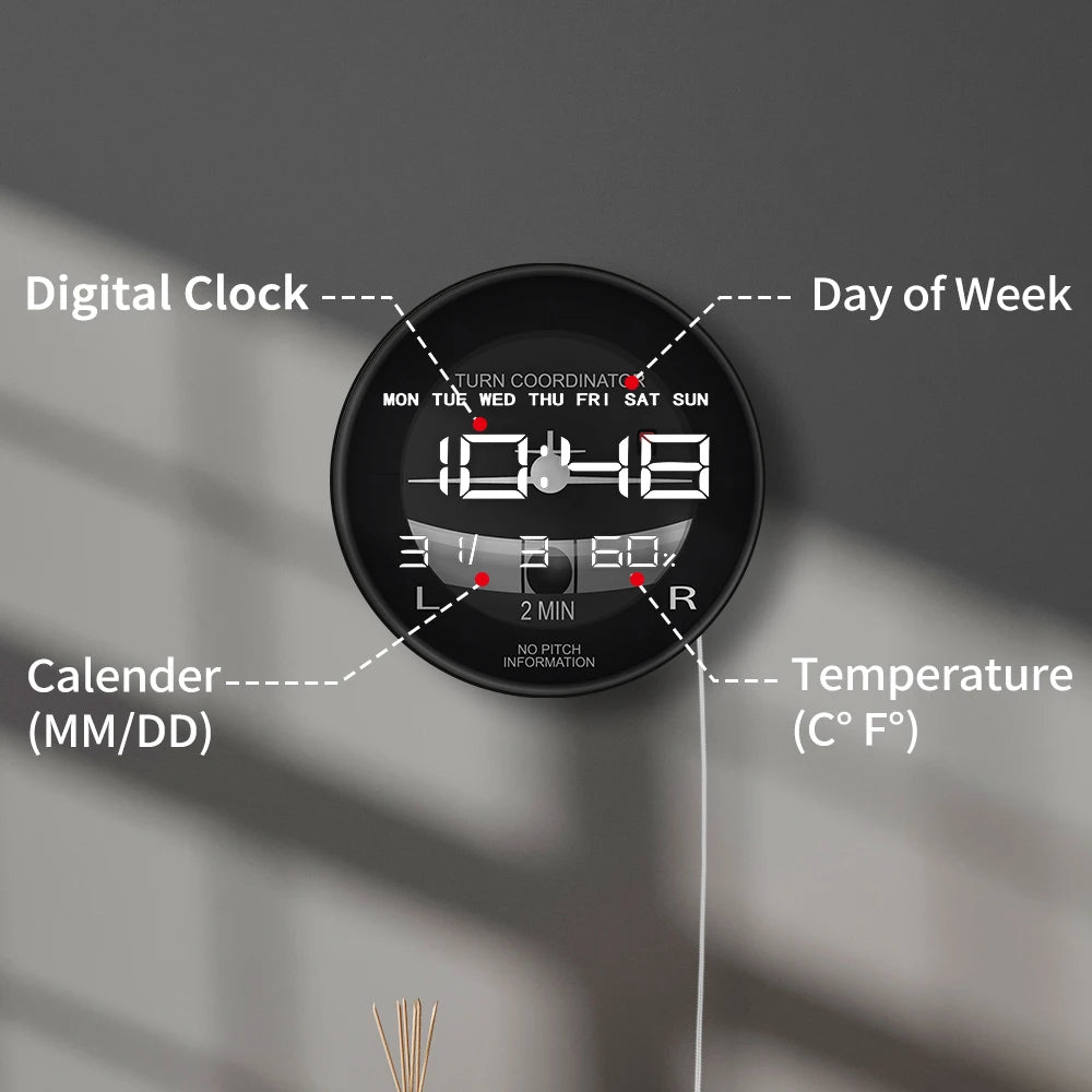 Helicopter Airplane Turn Coordinator LED Digital Wall Clock Flight Instrument Aviation Pilot Electronic Clock Wall & Desk Use