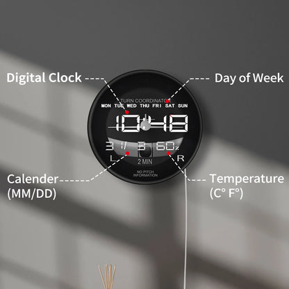 Helicopter Airplane Turn Coordinator LED Digital Wall Clock Flight Instrument Aviation Pilot Electronic Clock Wall & Desk Use