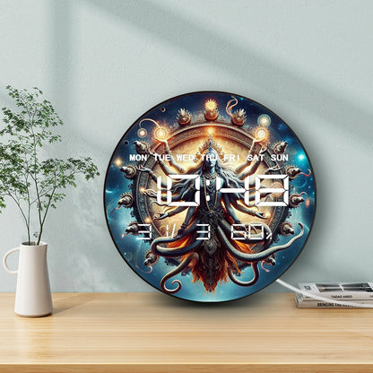 Hindu Deity Shiva Digital Wall Clock with LED Display Calendar Temperature Auto  Dimming 12/24hr Format Electronic Wall Clock