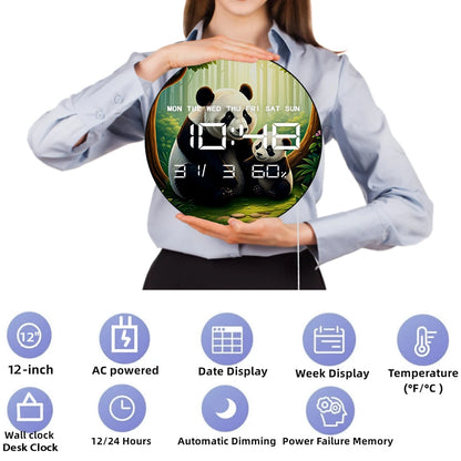 Panda Bear Family LED Digital Wall Clock Large Time Display Animal Home Decor Electronic Modern Wall Clock Housewarming Gift