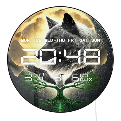 Wildlife Wolf Eagle LED Digital Wall Clock with Calendar Date Temperature Viking Tree of Life Home Decor Electronic Wall Clock