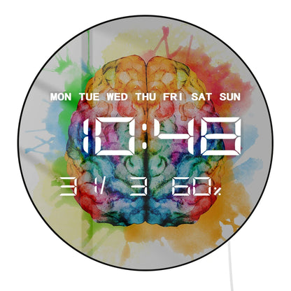 Spray Paint Watercolor Brain Modern Design Digital Wall Clock Large Time Display Electric Clock Neurologist Doctor Medical Gift