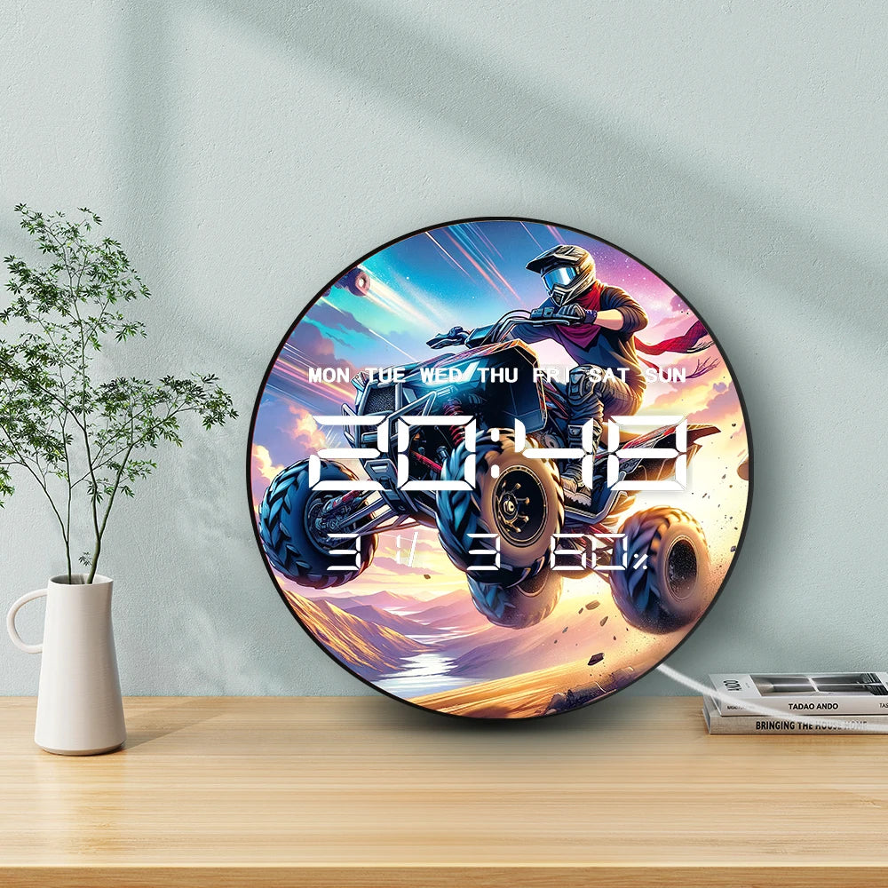 Anime ATV Jump LED Digital Wall Clock Extreme Quad Bike Off-Road 12/24hr Format Electric Clock 12/24hr Timer with Calendar Date