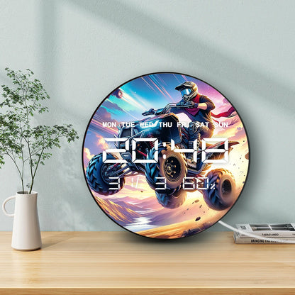 Anime ATV Jump LED Digital Wall Clock Extreme Quad Bike Off-Road 12/24hr Format Electric Clock 12/24hr Timer with Calendar Date