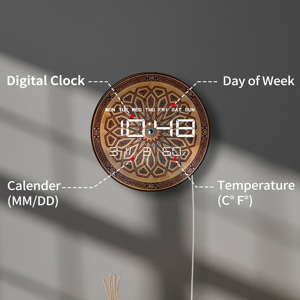 Saudi Arabia Prophet  Mosque LED Digital Wall Clock Large Display Islamic Home Decor Electronic Wall Desk Clock Eid al-Fitr Gift