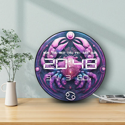 Zodiac Cancer Sign Multifunctional LED Digital Wall Clock Astrology Home Decor Electronic Clock Wall Desk Use July Birthday Gift