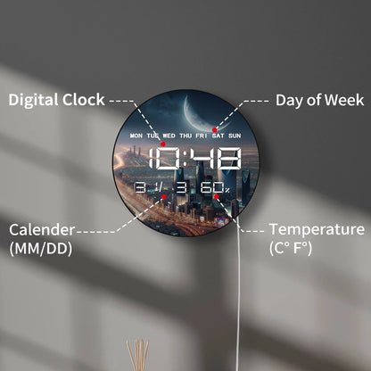 Riyadh City with Crescent Moon LED Digital Wall Clock Big Display Middle East Cityscape Arabian Home Decor Electronic Wall Clock