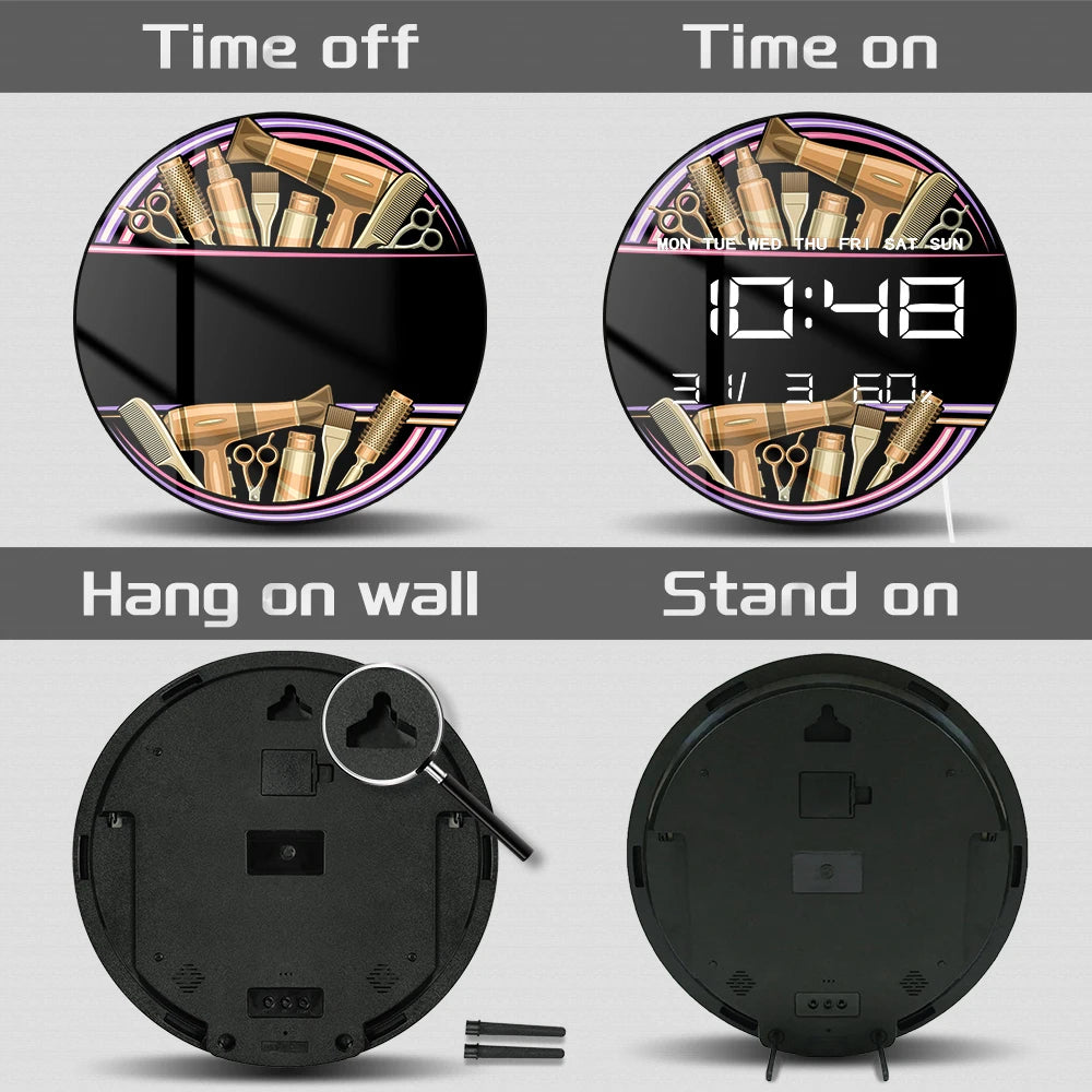 Hair Salon LED Digital Wall Clock Equipment Beauty Tool Decor Electronic Wall Clock Hair Stylist Professional Beauty Salon Clock