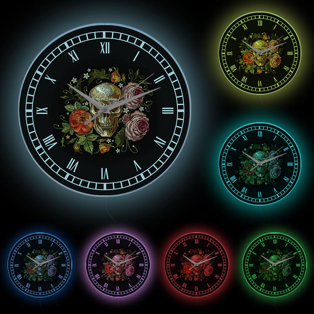 Skull Roses Wall Clock