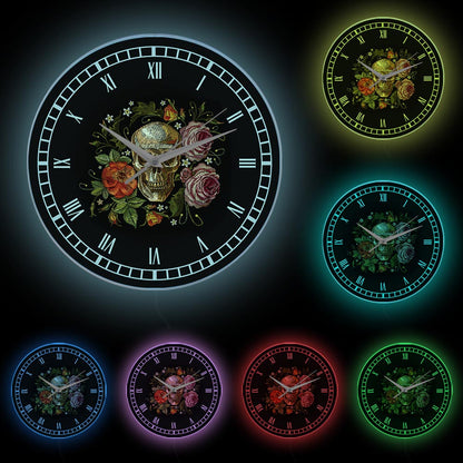 Skull Roses Wall Clock
