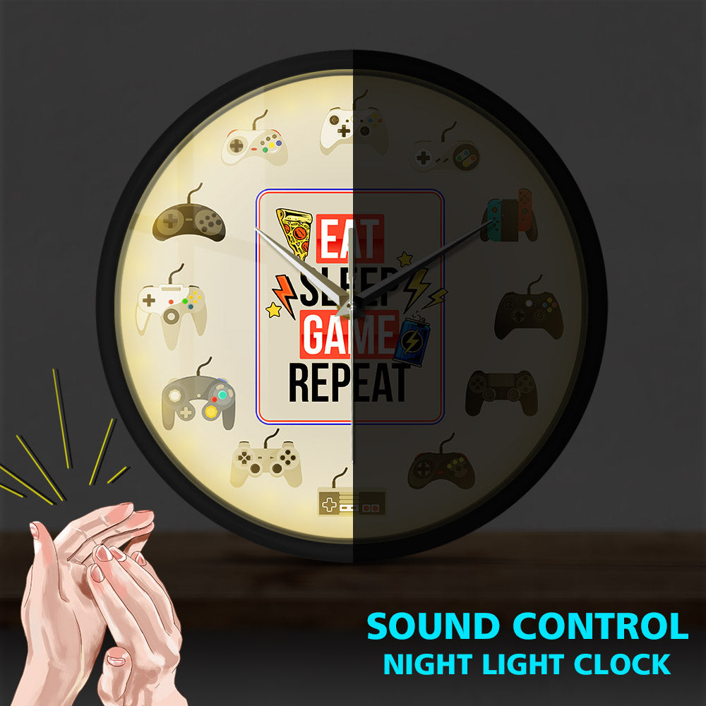 Eat Sleep Game Repeat Sound Activated Wall Clock