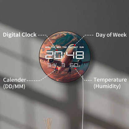 Flying Airplane Electronic Wall Clock Big Number LED Digtial Display with Calendar Date Temperature Humidity Aviation Home Decor