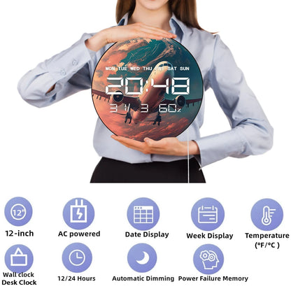 Flying Airplane Electronic Wall Clock Big Number LED Digtial Display with Calendar Date Temperature Humidity Aviation Home Decor