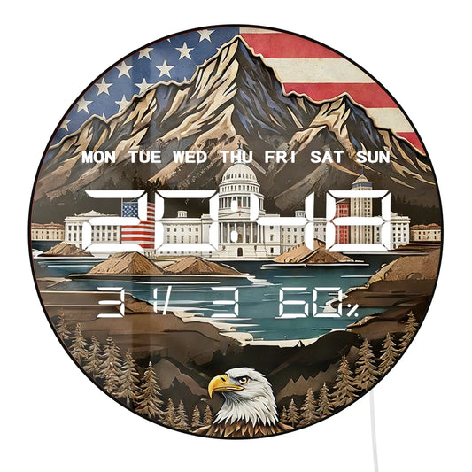 Tennessee Mountains With American Flag Eagle LED Digital Wall Clock Patriotic Home Decor 12/24hour Timer Electronic Wall Clock