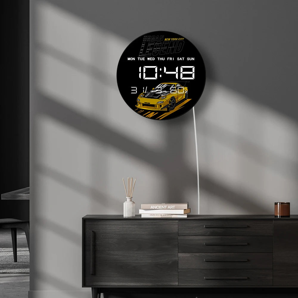 King of The Street Legend Race Car LED Digital Wall Clock Car Racing Drift Style Home Decor Electronic Wall Clock for Car Lovers