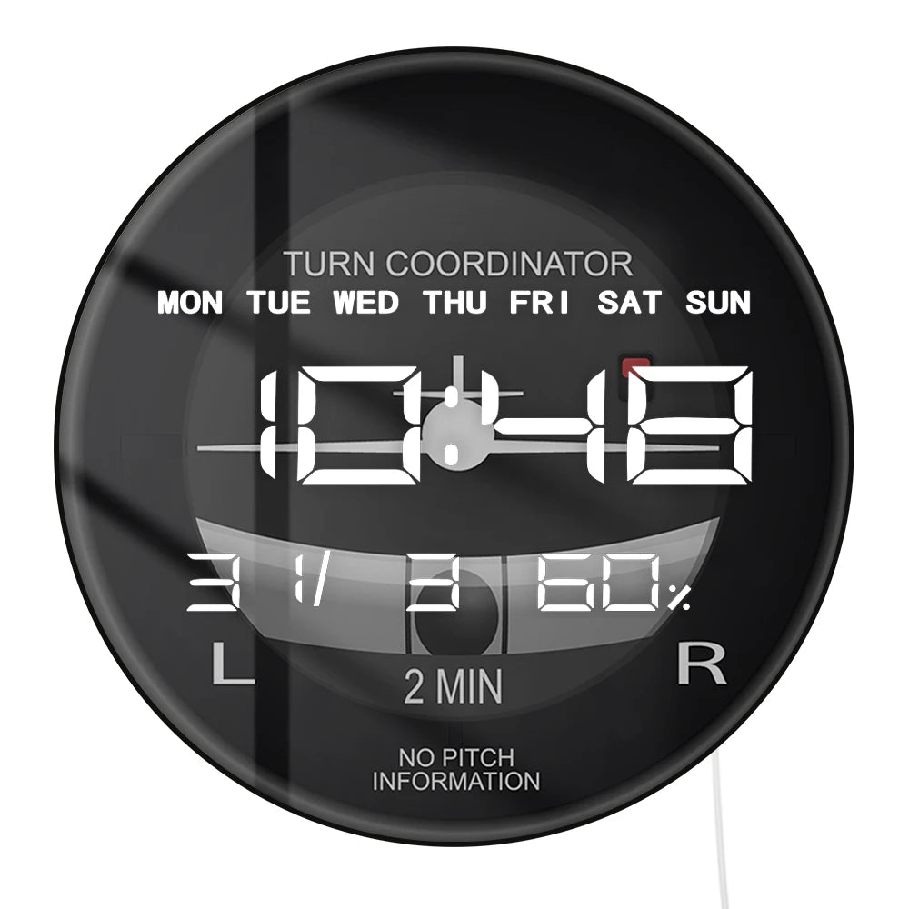 Helicopter Airplane Turn Coordinator LED Digital Wall Clock Flight Instrument Aviation Pilot Electronic Clock Wall & Desk Use