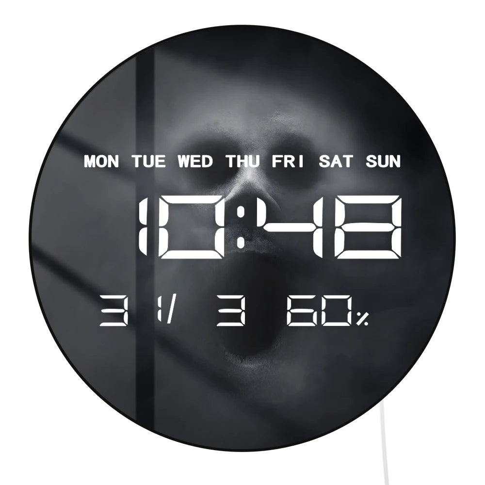 Scary Ghost on Dark LED Digital Wall Clock Halloween Home Decor Horror Artwork Dual Purpose Electronic Clock Wall & Desk Use
