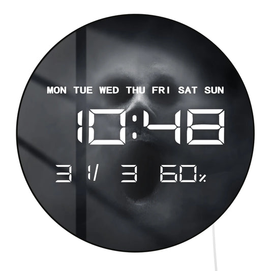 Scary Ghost on Dark LED Digital Wall Clock Halloween Home Decor Horror Artwork Dual Purpose Electronic Clock Wall & Desk Use