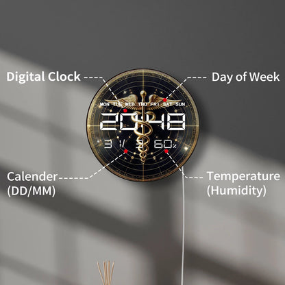 Gold Caduceus Symbol Printed LED Digital Wall Clock Medical Decor for Doctor Nurse Office 12/24hour Timer Electronic Wall Clock
