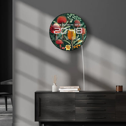 Australian Wildflower Floral Art Dual Purpose Digital Wall Desk Clock Botanical Home Decor 12/24hr Timer Electronic Wall Clock