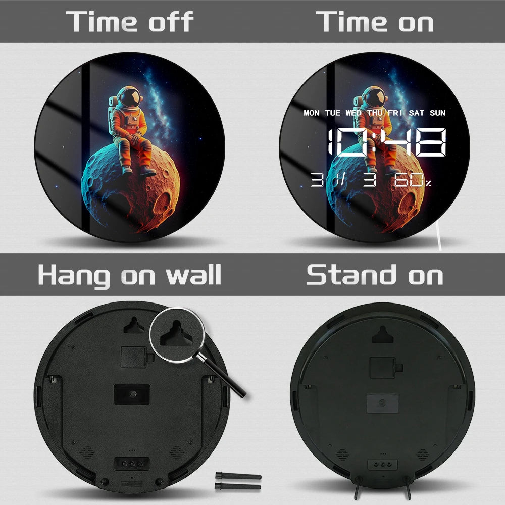 Astronaut Sitting On Moon LED Digital Clock Wall Desk Use Whimsical Space Artwork Fun Celestial Outer Space Electric Wall Clock