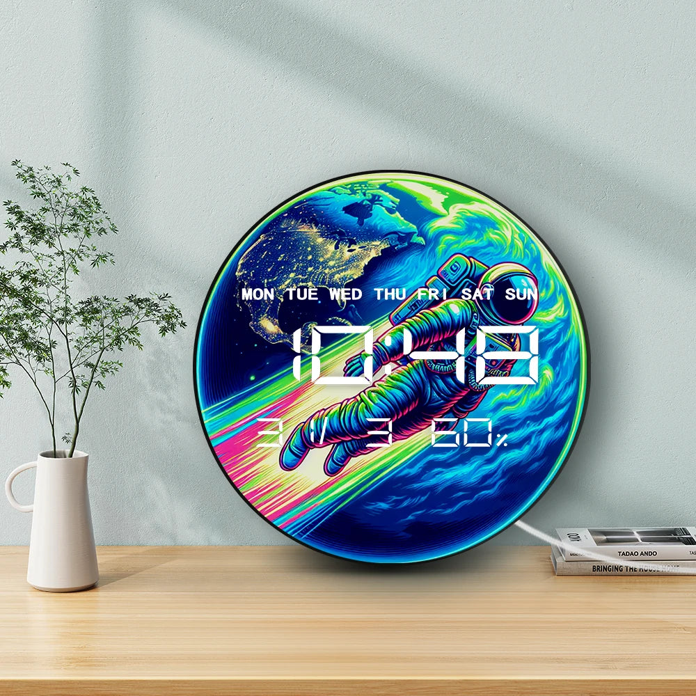 Astronaut Flying Over Earth Planet Electric Wall Clock Large Numeric Display Cartoon Spaceman Home Decor LED Digital Wall Clock