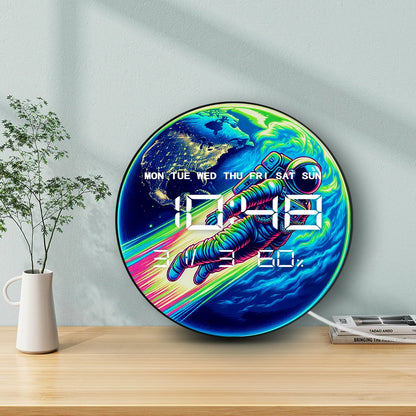 Astronaut Flying Over Earth Planet Electric Wall Clock Large Numeric Display Cartoon Spaceman Home Decor LED Digital Wall Clock