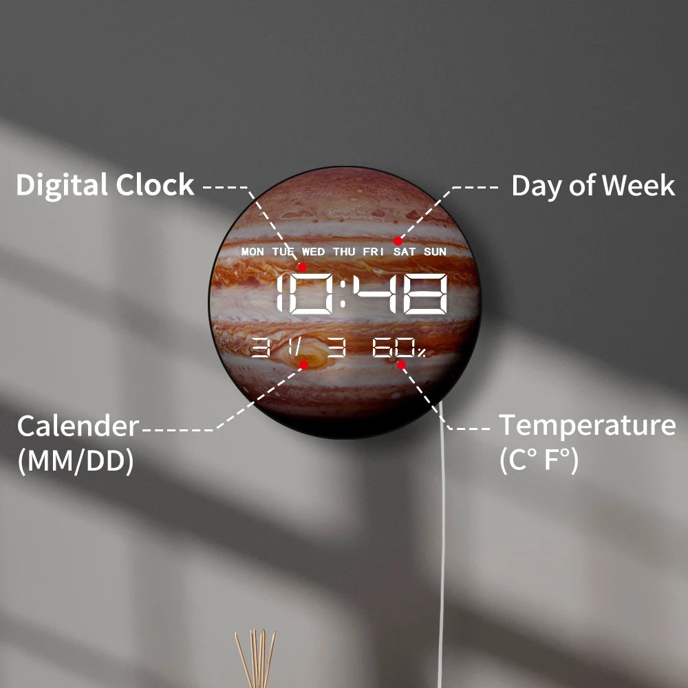 Jupiter Modern Design LED Digital Wall Clock For Living Room Bedroom Solar System Planet Wall Art Electric Large Numeric Clock