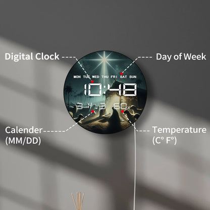 Bethlehem Holy Night Modern Digital Wall Clock Nativity Scene Electronic Wall Clock Large Numeric Display Christian Home Decor